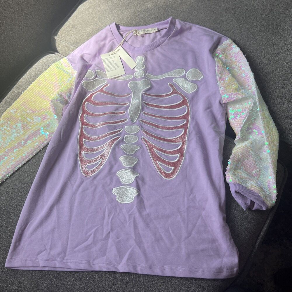 Halloween pink skeleton sleepware‎ long sleeved top